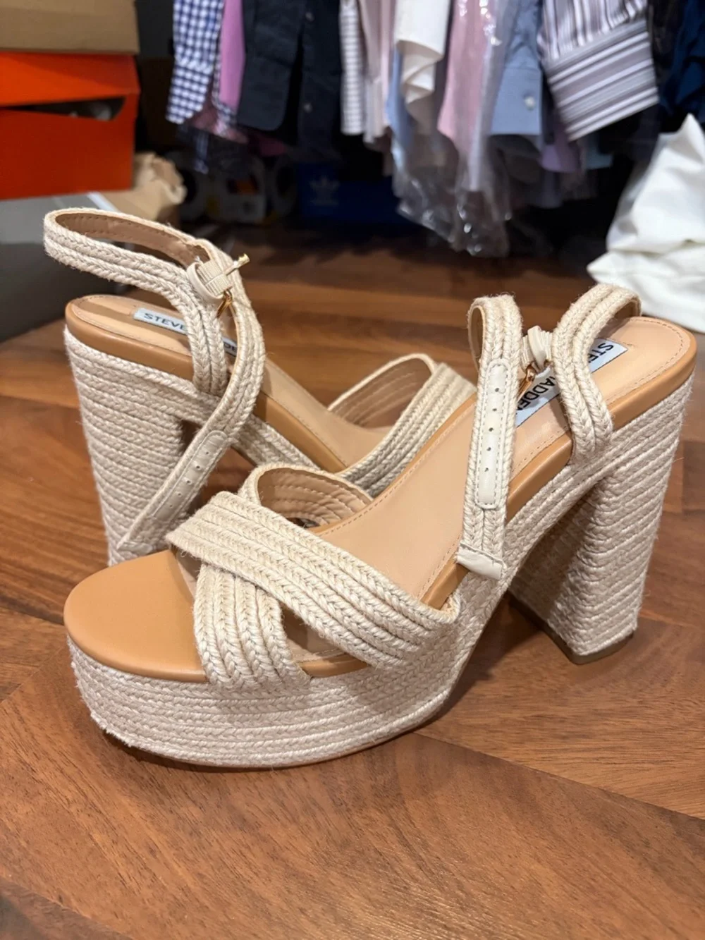 Steve Madden Natural Cream Rope Platform Sandals